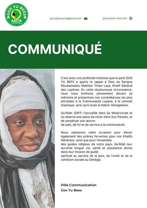 Communiqué : Rappel à Dieu de Chérif Mouhamadou Maktar Thiaw Laye