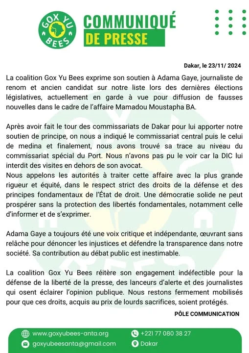 Communiqué : Soutien à Adama Gaye