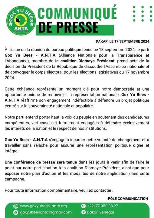 Communiqué : Dissolution de l'Assemblée nationale et convocation du corps électoral
