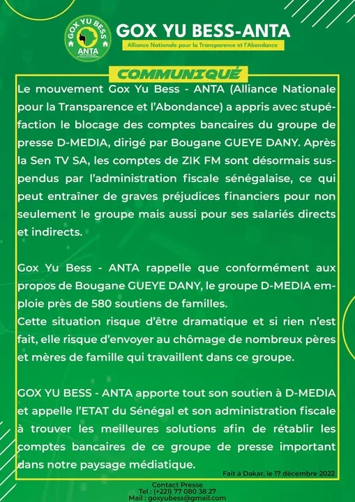 Communiqué : Blocage des comptes de D-Média